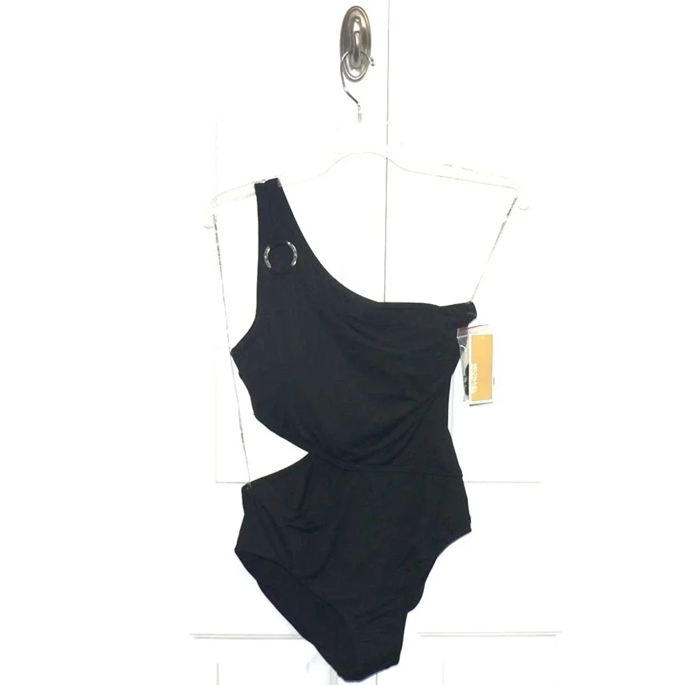 Michael Kors Logo Ring One-Shoulder Side Cutout One Piece Swimsuit Size‎ 10